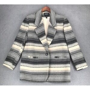 Braetan Blazer Women Size M Wool Blend Lined Southwest Striped Gray